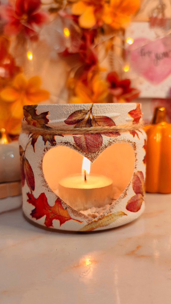 DIY From Jar To Cozy Autumn Candleholder 🍂🍁 #autumnvibes #recycle #craftideas #creative #diy #homedecor #handmade