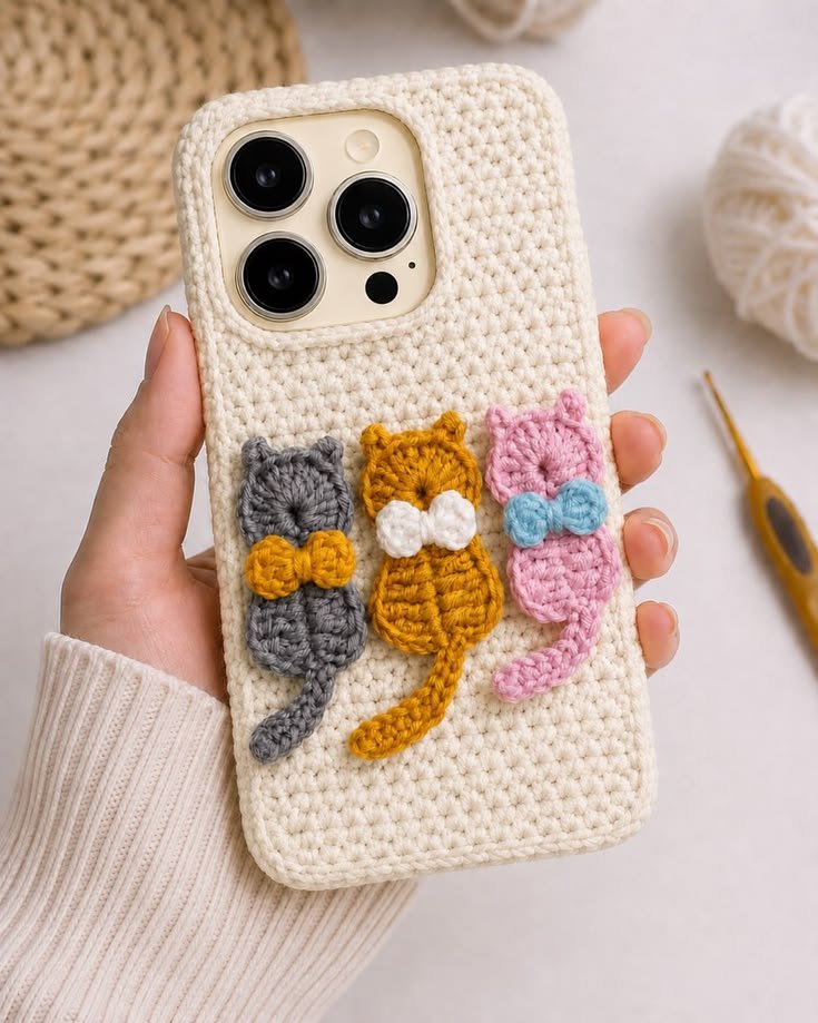 Handmade Crochet Cat Appliques for iPhone Case 6 Handmade Crochet Cat Appliques iPhone Case