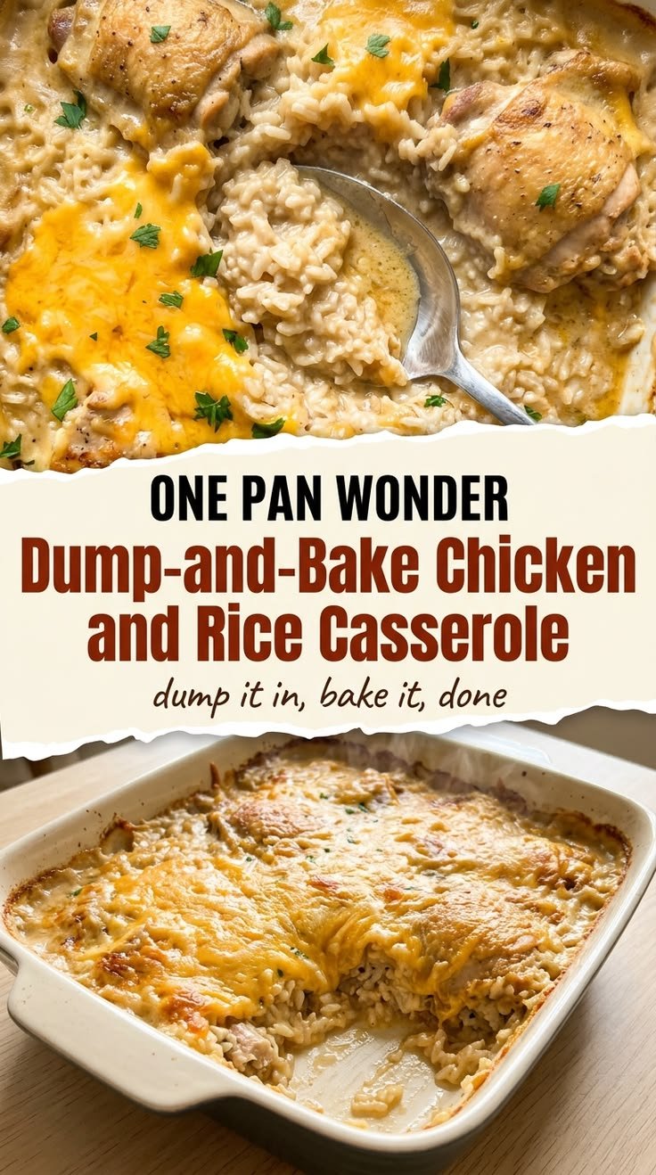 Easy Dump-and-Bake Chicken Rice Casserole – Creamy One Pan Dinner