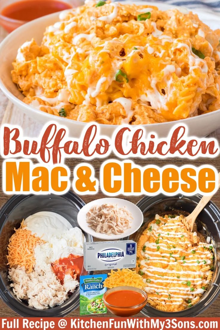 Buffalo Chicken Mac and Cheese Crockpot Recipe | Crockpot meals mac and cheese, Buffalo mac and cheese recipe crockpot, Buffalo mac and cheese crock pot