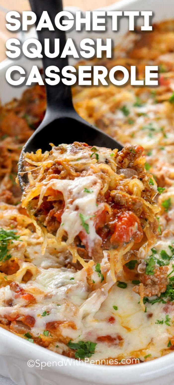 Spaghetti Squash Casserole | Healthy Low Carb Recipe | Spaghetti squash recipes with hamburger, Squash recipes low carb, Simple spaghetti squash