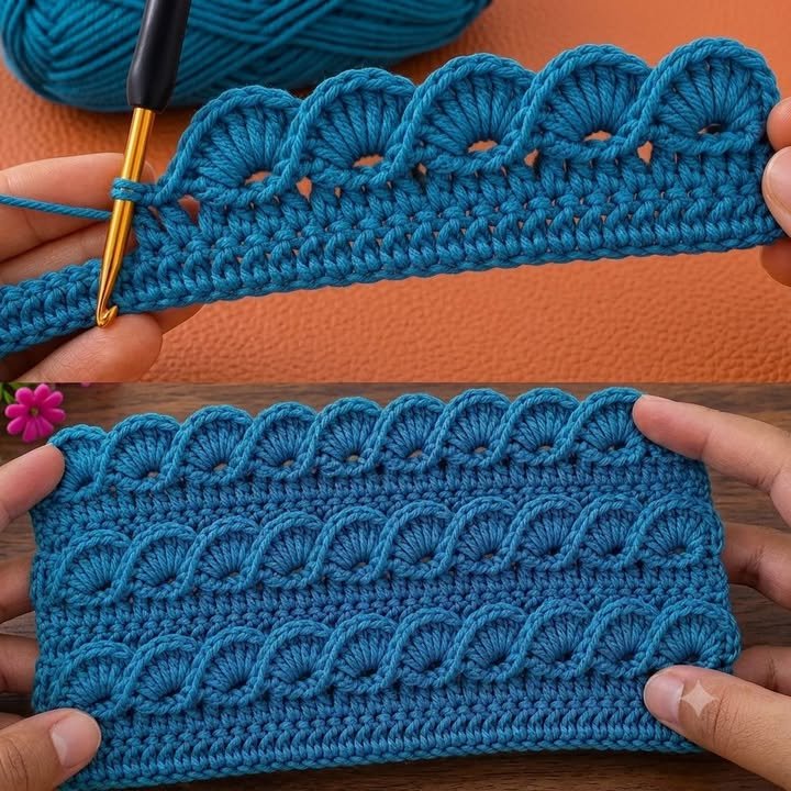 Anleitung zum Stricken von 3D-Wellen und Muscheln