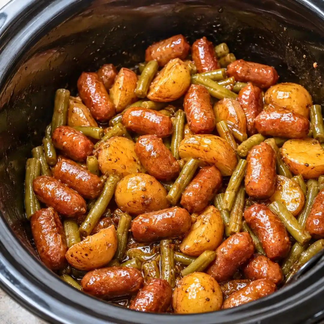 Easy Potatoes and Green Beans Crockpot Beef Sausages