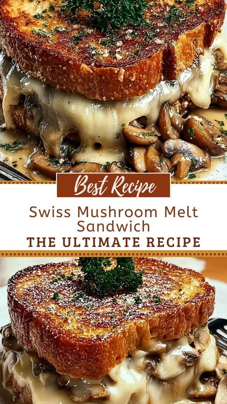 Grilled mushrooms and Swiss sandwich | Baked grilled cheese with mushrooms and spinach, mushroom sandwich ideas, mushroom recipes sandwich.