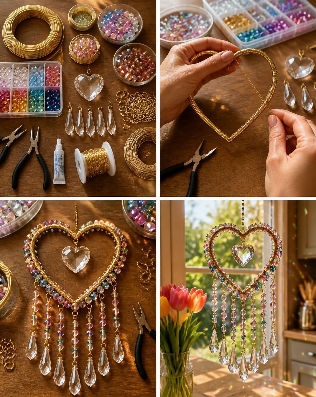 DIY Beaded Heart Crystal Suncatcher