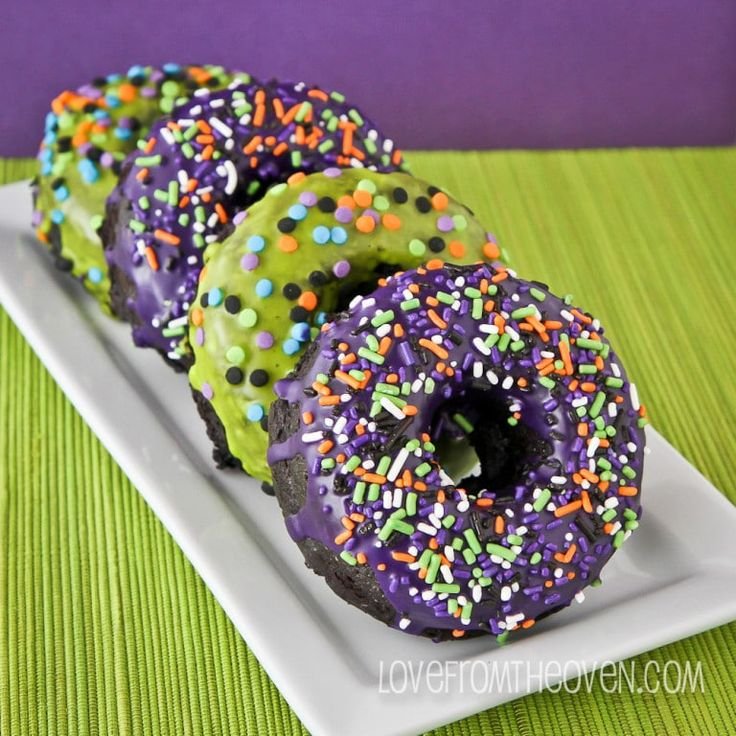 Halloween Chocolate Sour Cream Donuts Recipe | Halloween chocolate donuts, Halloween donut decorations, Halloween donuts ideas