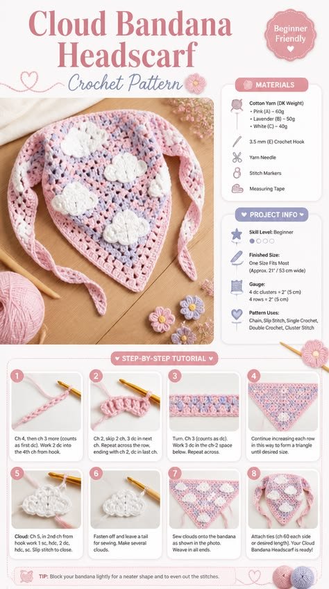 Cloud Bandana Headscarf Crochet Pattern