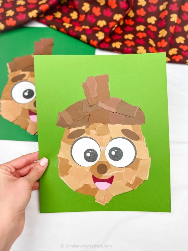 Torn Paper Acorn Craft For Kids [Free Template]