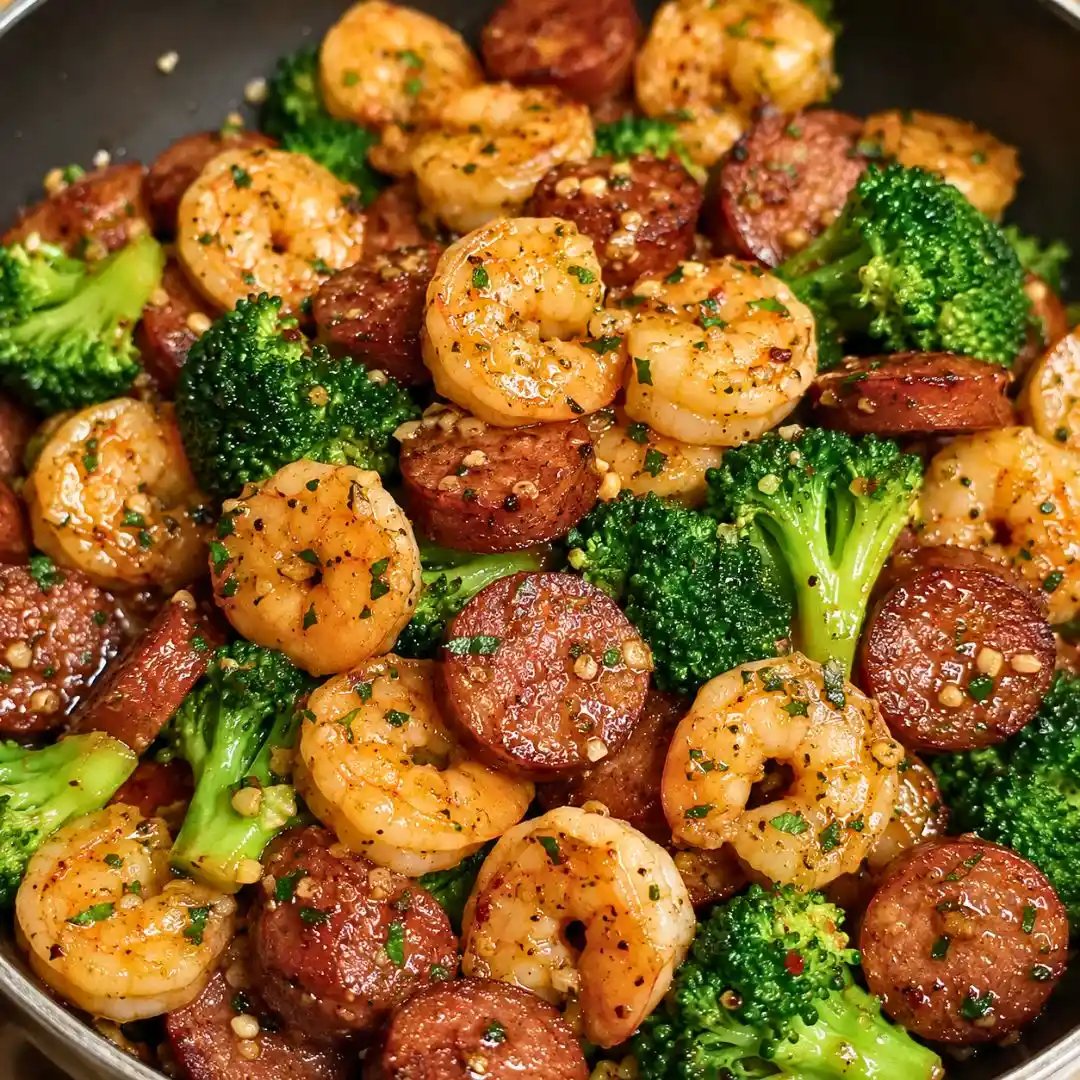 Honey Garlic Shrimp and Chicken Sausage with Broccoli