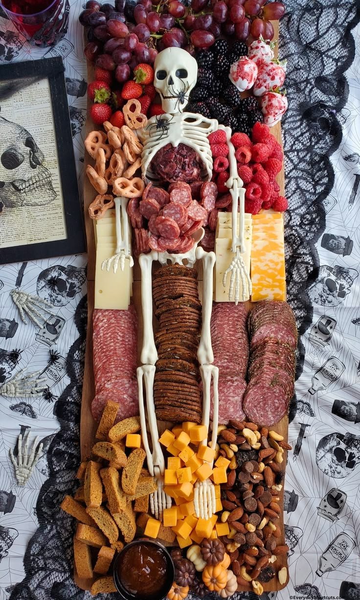 Skeleton Charcuterie Board - Everyday Shortcuts | Skeleton charcuterie board ideas, Halloween charcuterie board skeleton theme, Halloween snack table