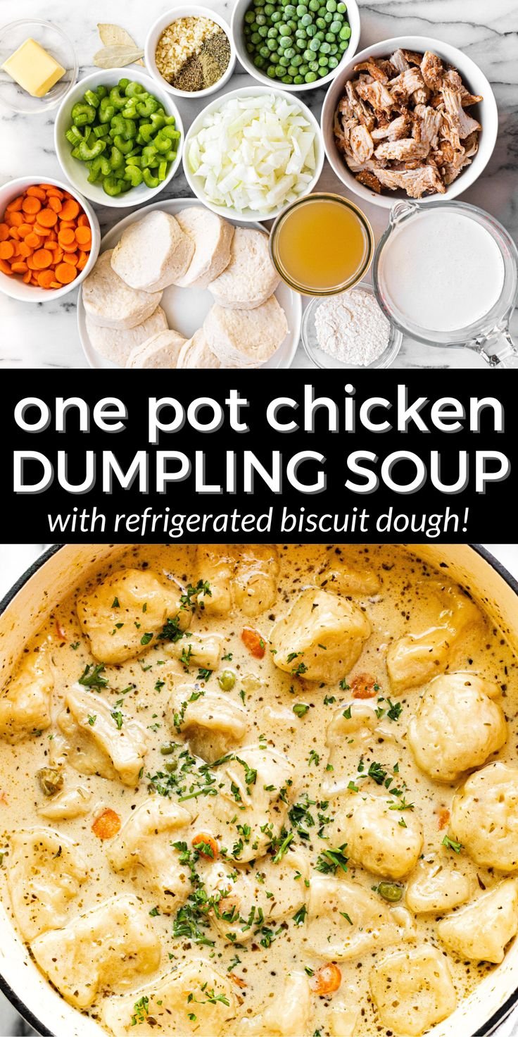 One Pot Chicken Dumpling Soup (with refrigerated biscuit dough!)