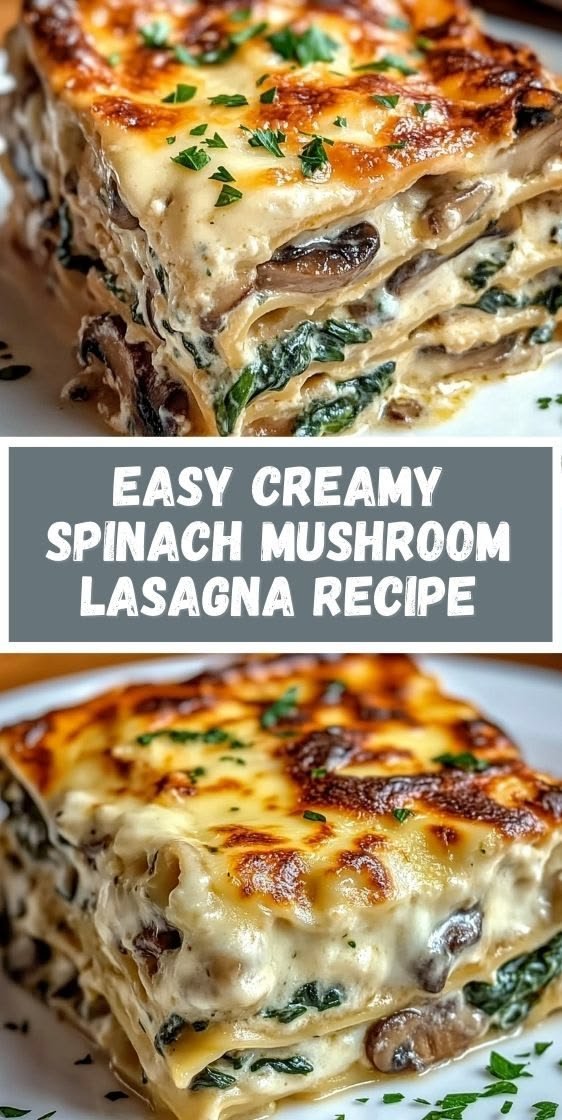 Easy Creamy Spinach Mushroom Lasagna -