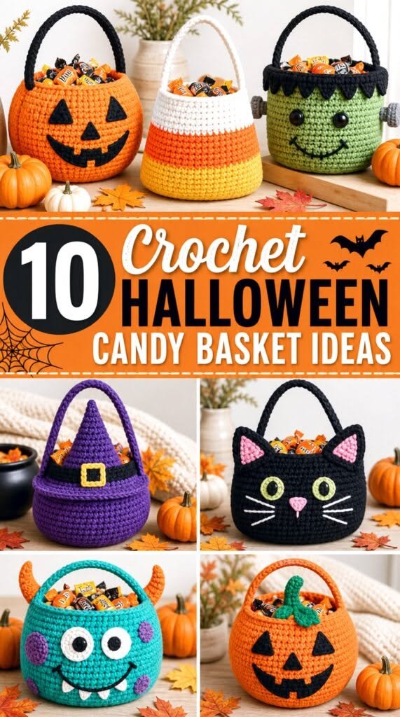 Crochet Halloween Candy Baskets: 10 Ideas
