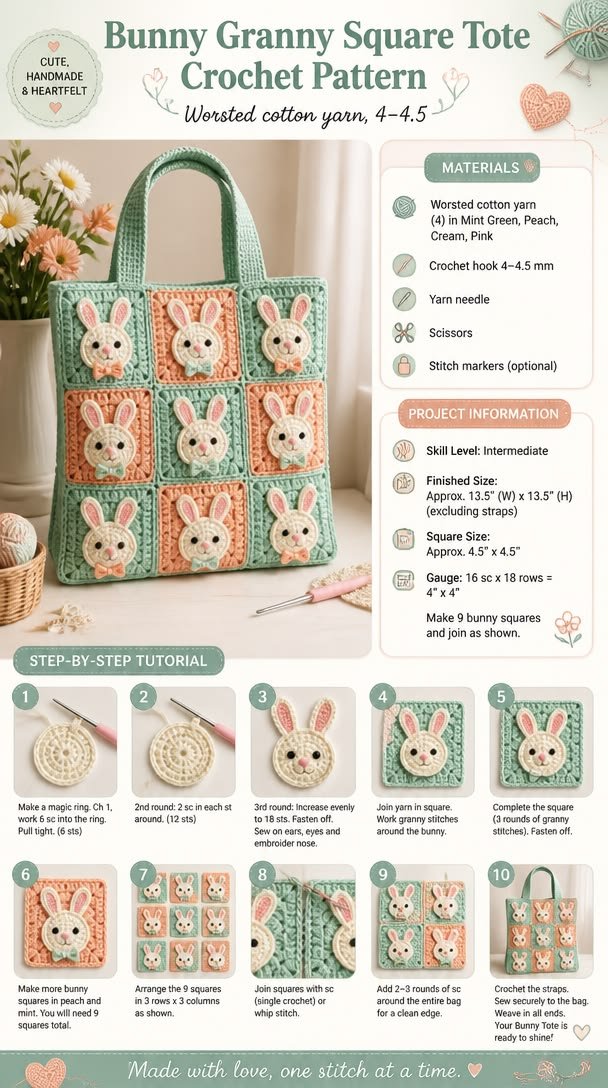 Bunny Granny Square Tote