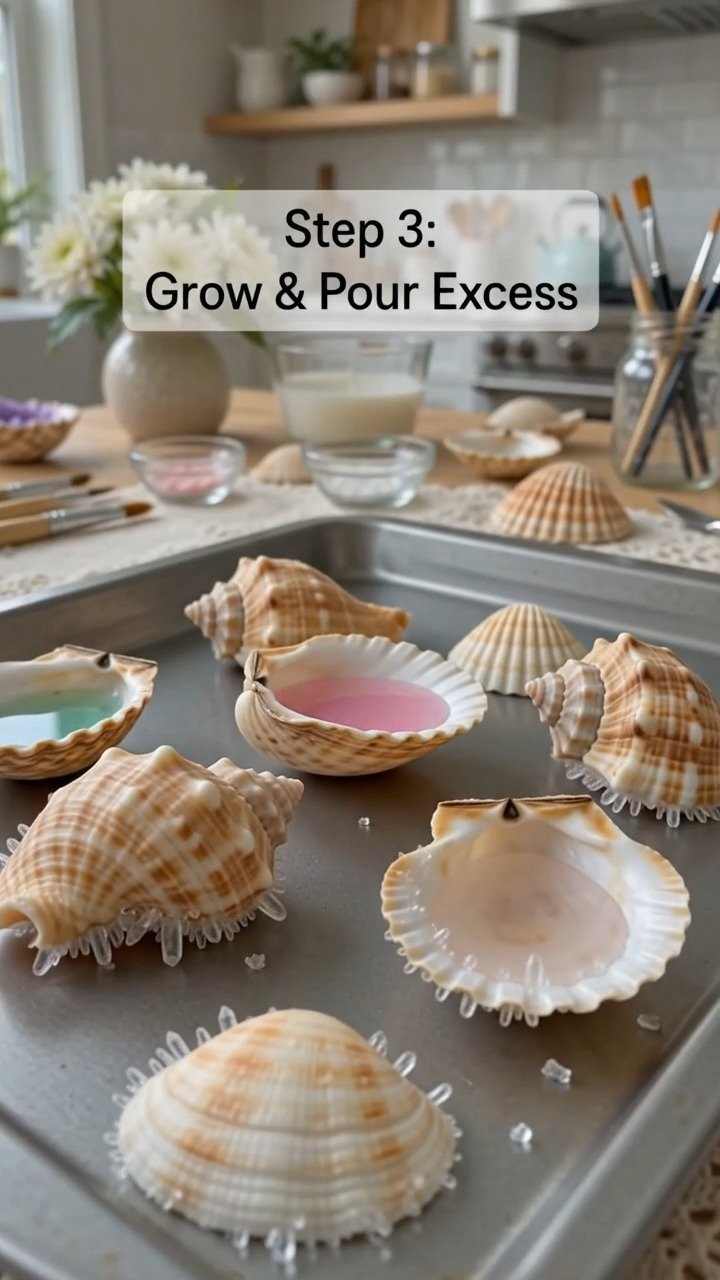 Grow sparkling crystal formations on seashells to create beautiful geode-inspired decorations with a natural seaside feel. Save this idea for later. 9 Grow sparkling crystal formations on seashells to create beautiful geode-inspired decorations with a natural seaside feel. Save this idea for later.