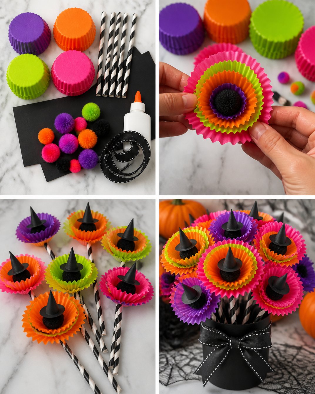 Colorful Cupcake-Liner Witch Flower Bouquet 5 Colorful Cupcake-Liner Witch Flower Bouquet