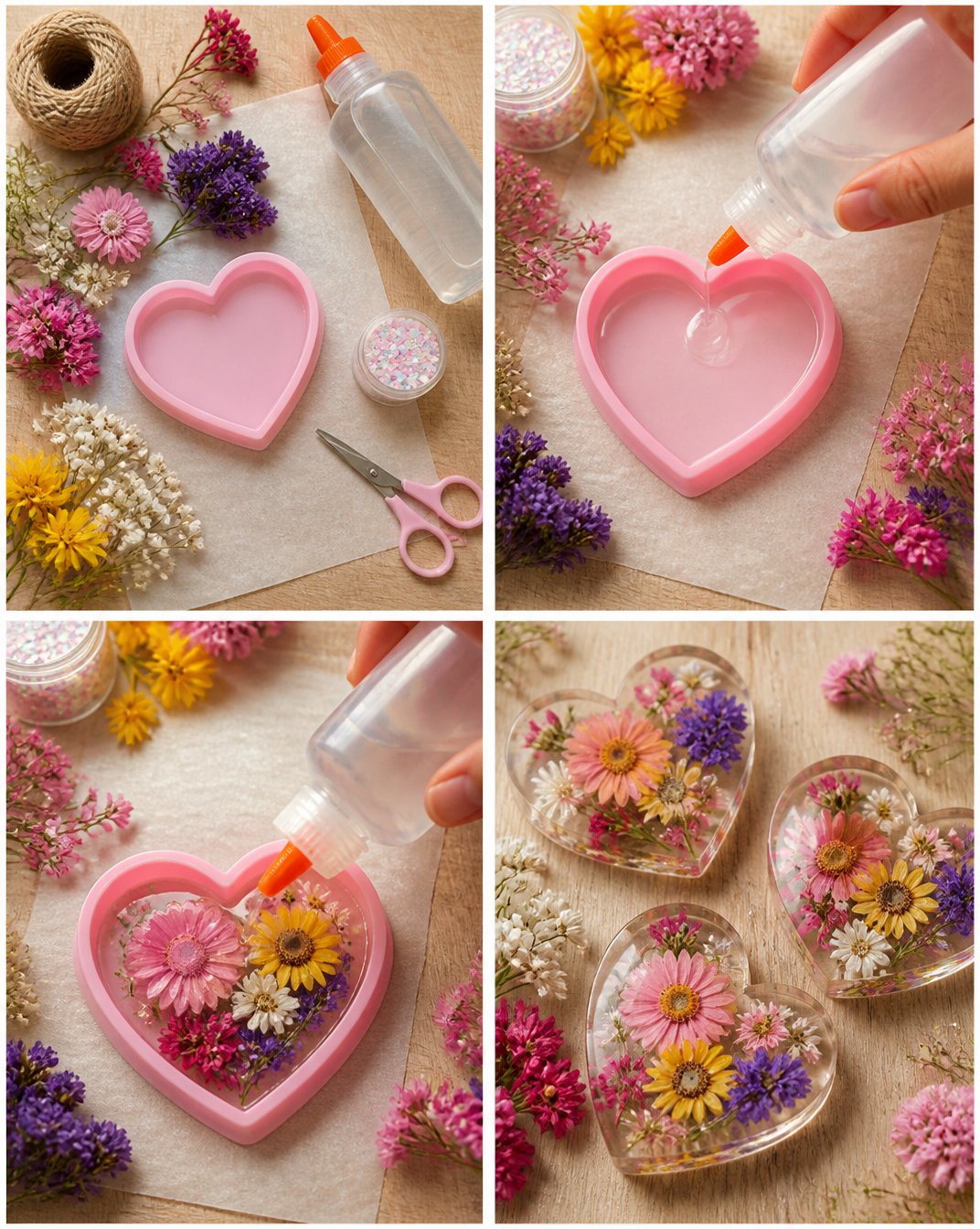 DIY Flower Hearts Craft Using Clear Glue 4 DIY Flower Hearts Craft with Transparent Glue