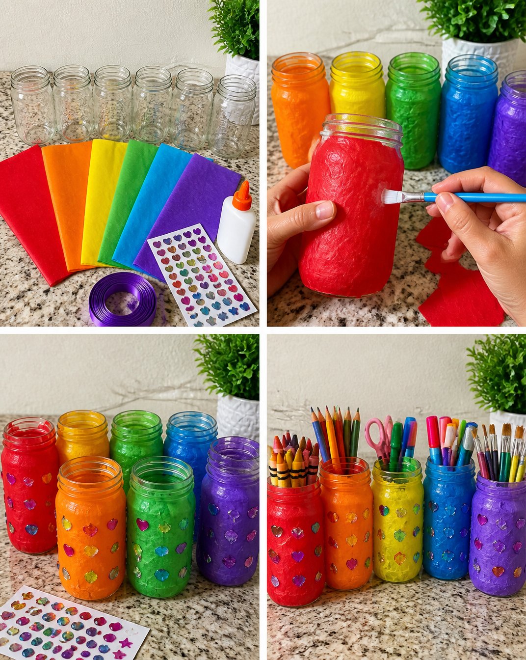 Colorful Mason Jar Storage for School Supplies