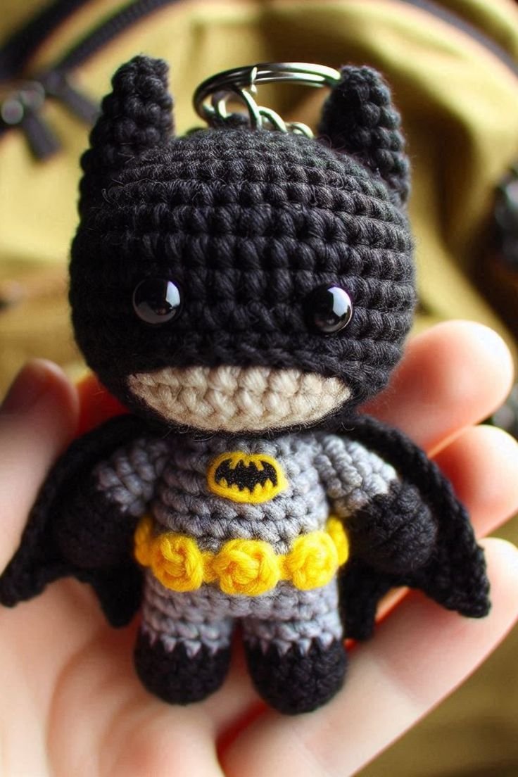Create your own crochet Dark Knight keychain