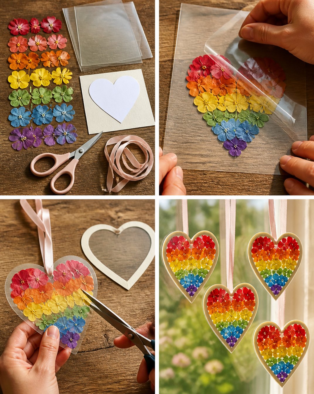 How to Create Colorful Rainbow Hearts with Pressed Flowers 20 Pressed Flower Rainbow Hearts