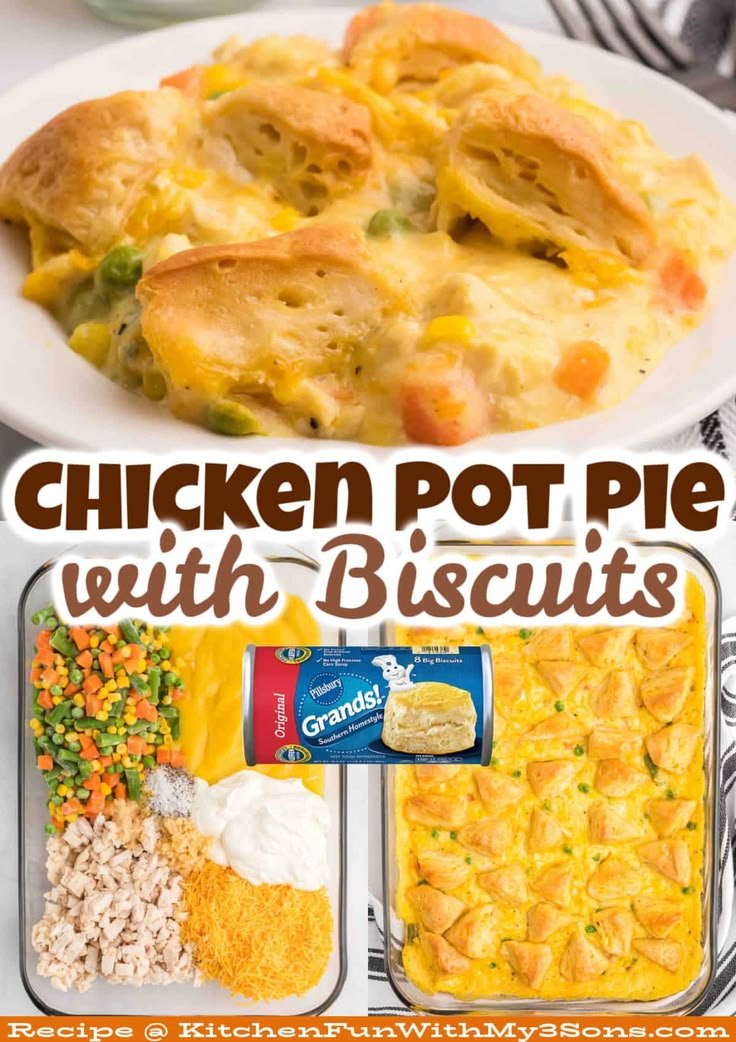 With just a handful of ingredients and a few minutes of prep, this Chicken Pot Pie with Biscuits is always a family favo… | Toddler chicken pot pie, Chicken pot pie topping, Chicken pot pie casserole