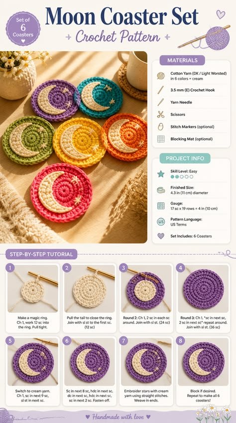 Moon Coaster Set crochet pattern
