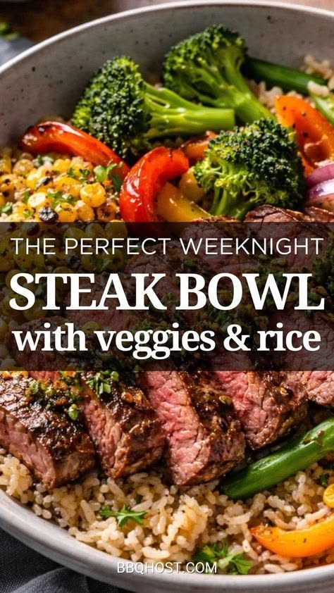 Steak Bowl Extravaganza: Smoky Steak and Veggie Rice Bowl