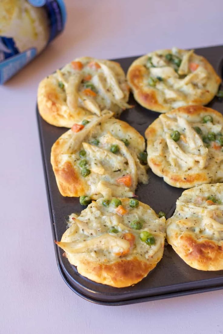 Mini Chicken Pot Pies with Grands Biscuits | Easy mini chicken pot pies with biscuits, Chicken pot pie recipe with biscuits, Mini chicken pot pie recipes