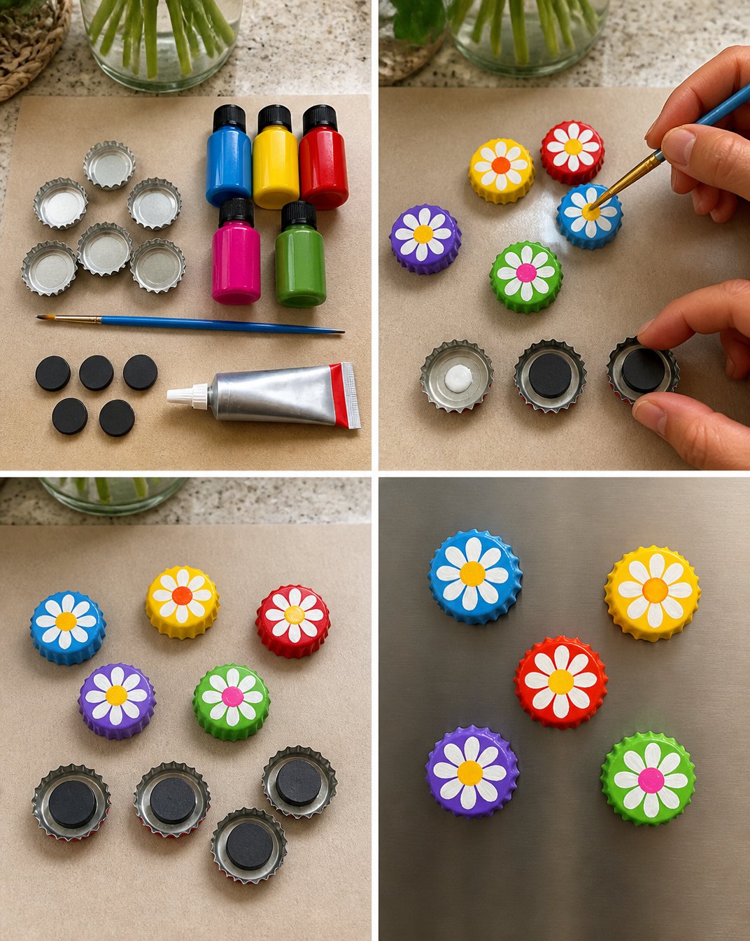 DIY Bottle Cap Flower Magnets 2 DIY Bottle Cap Flower Magnets