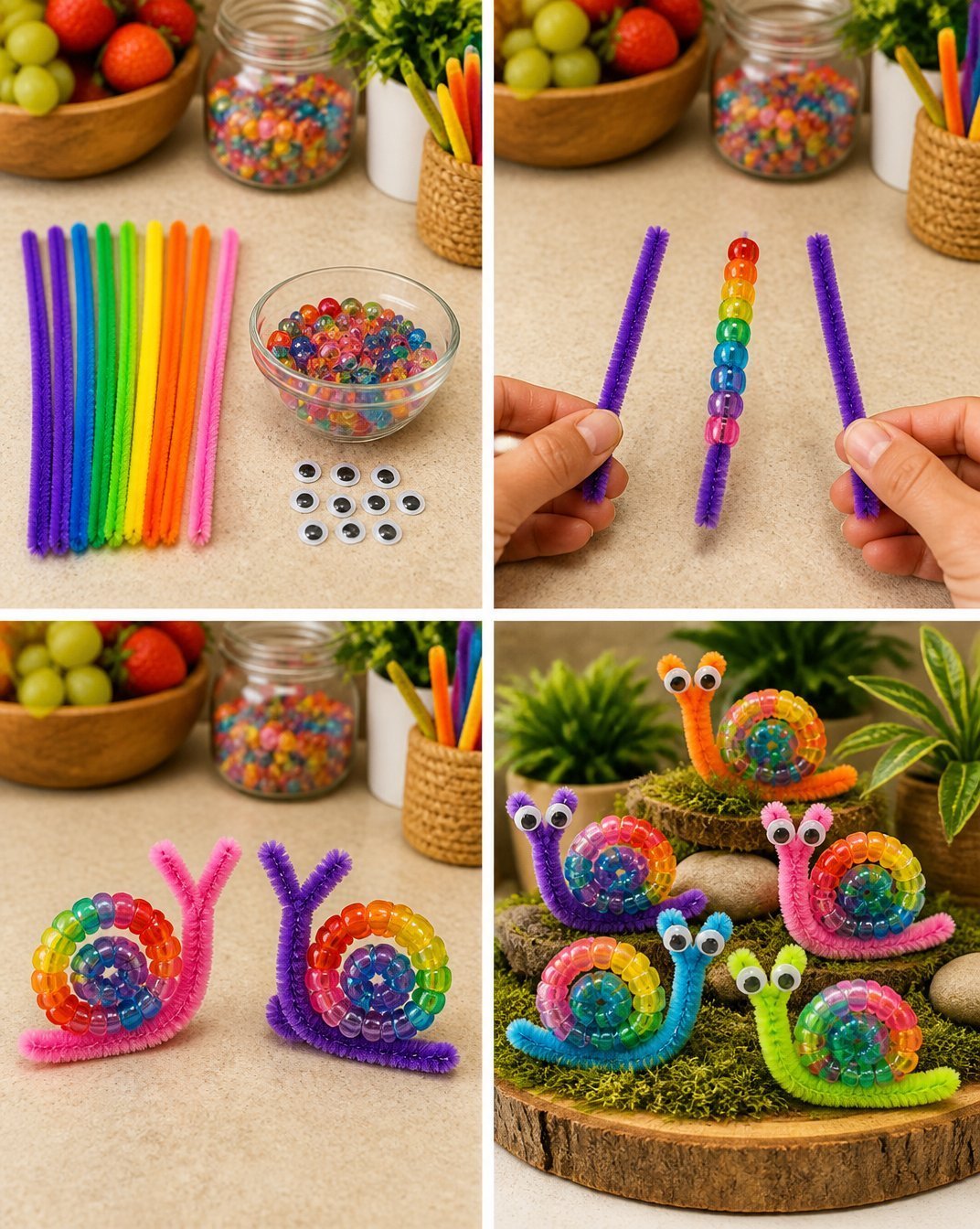 Easy Rainbow Beaded Pipe Cleaner Snails 4 Easy Rainbow Beaded Pipe Cleaner Snails