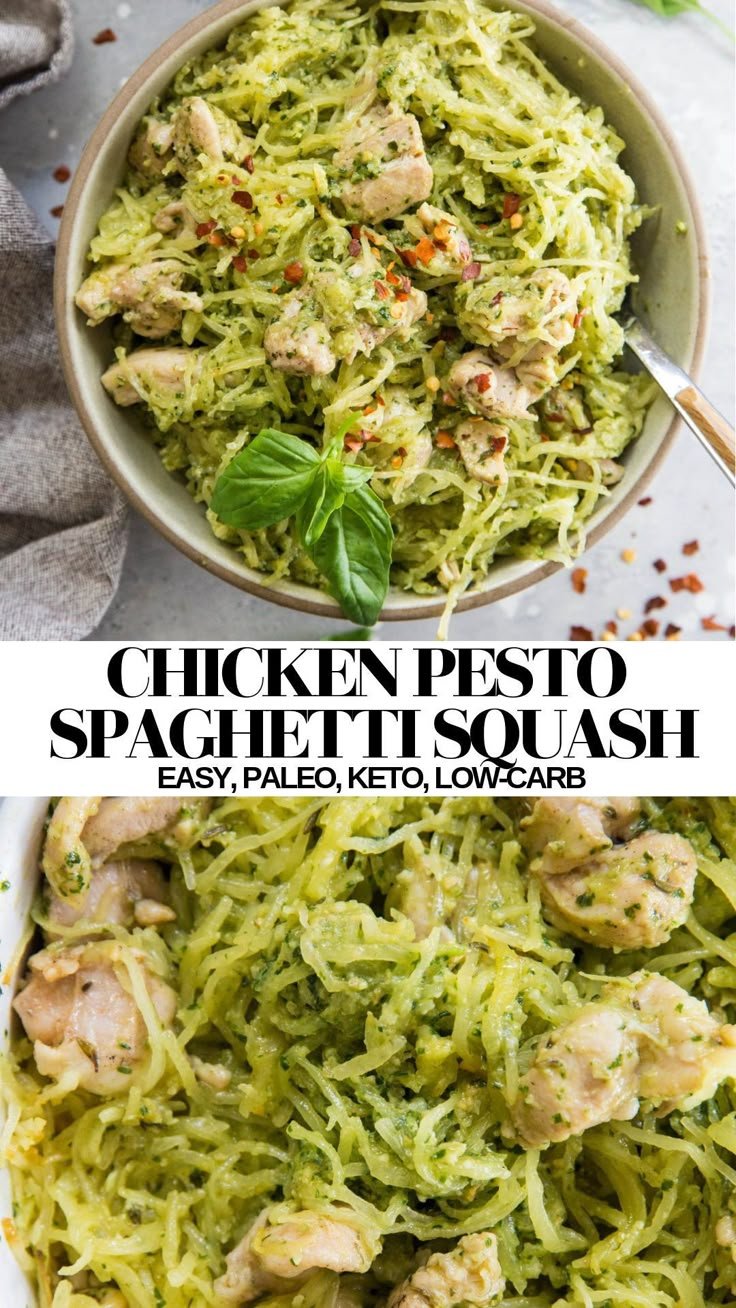 Chicken Pesto Spaghetti Squash (Paleo, Keto, Whole30)