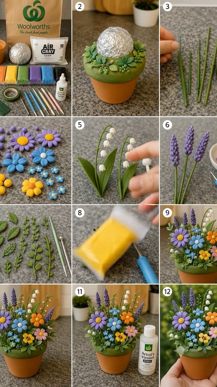 DIY Air-Dry Clay Wildflower Flower Pot