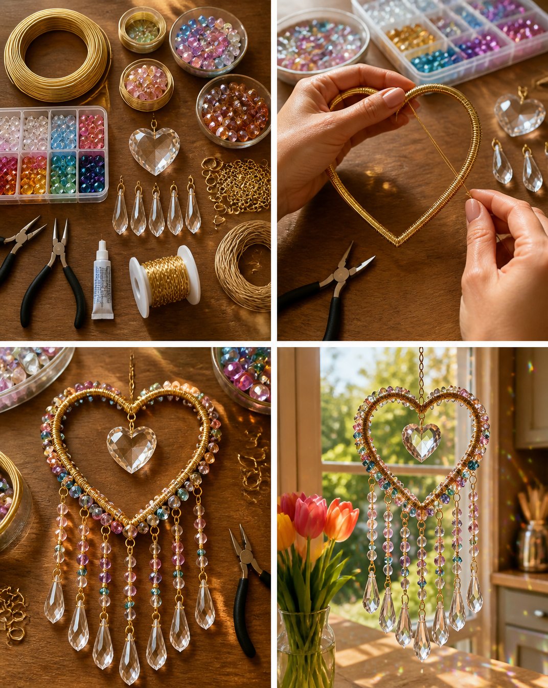 DIY Beaded Heart Crystal Suncatcher