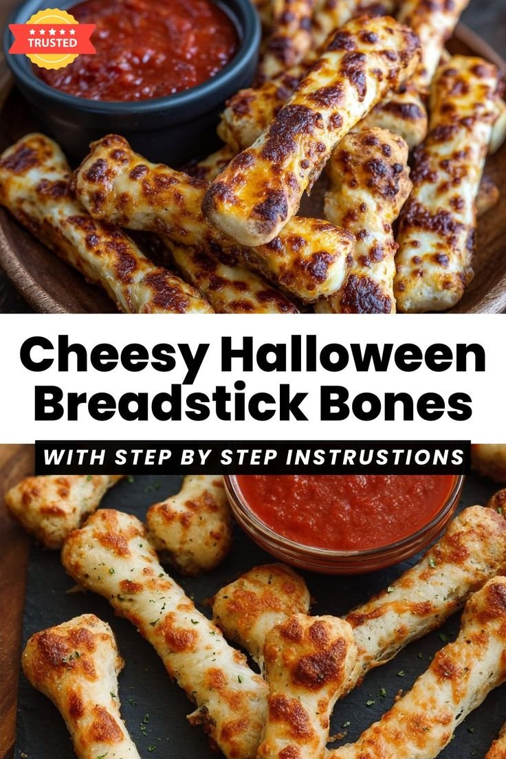 Gooey Cheesy Halloween Breadstick Bones
