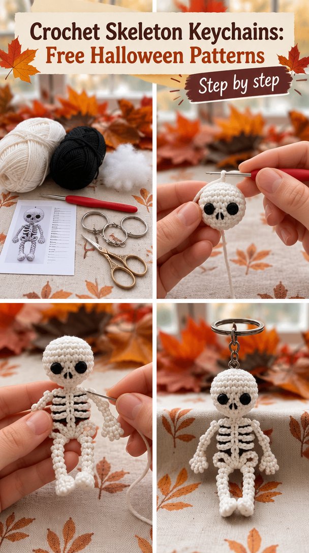 Crochet Skeleton Keychains: Free Halloween Patterns 5 Crochet Skeleton Keychains: Free Halloween Patterns