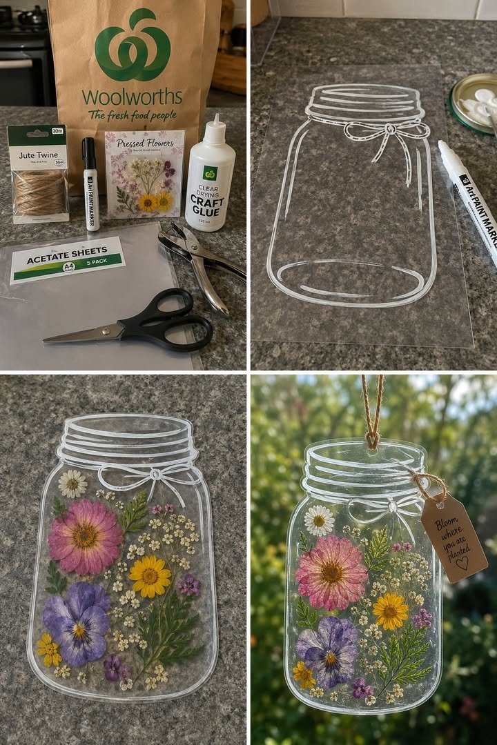 DIY Pressed Flower Mason Jar Suncatcher