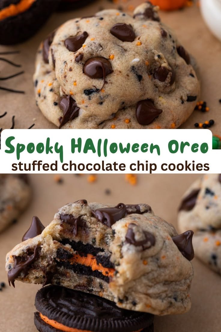 Halloween Oreo Stuffed Chocolate Chip Cookies
