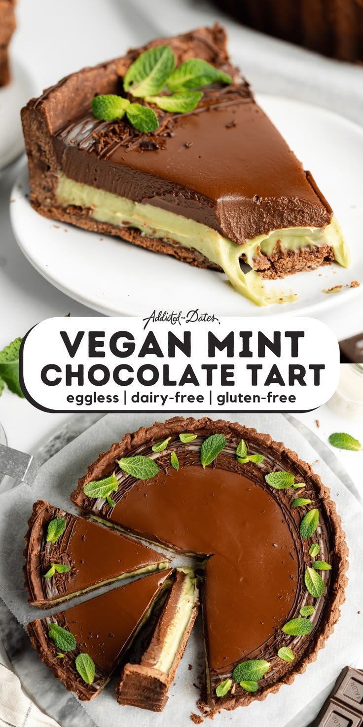 Vegan Mint Chocolate Tart | Vegan tart recipes, Vegan mint recipes, Vegan dessert recipes