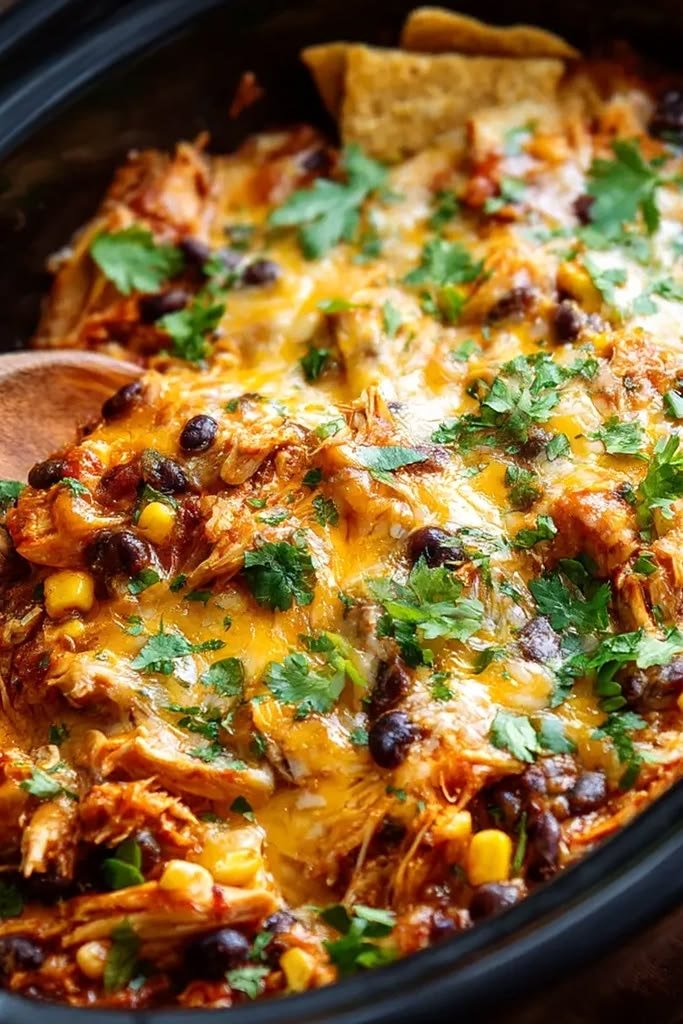 Slow Cooker Chicken Enchilada Casserole