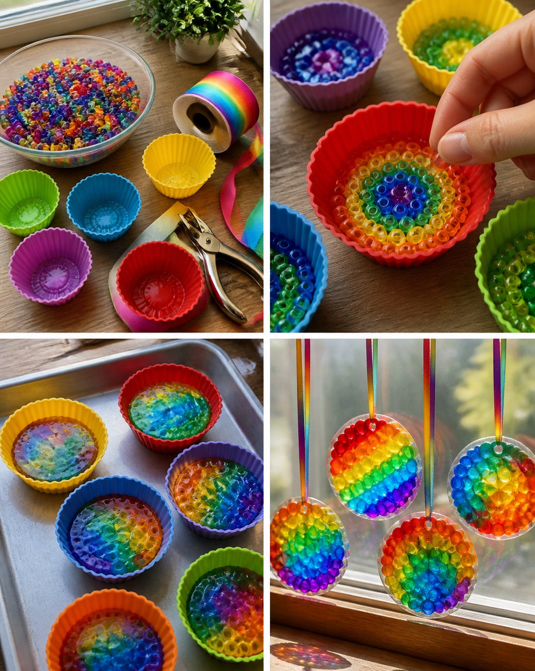 Melted Rainbow Bead Window Drops DIY Suncatcher 2 Melted Rainbow Bead Window Drops
