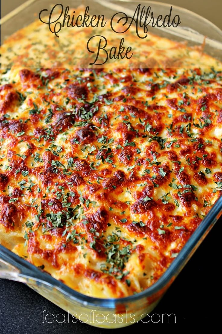 Chicken Alfredo Bake | Baked chicken fettucini alfredo, Oven baked alfredo pasta, Bake chicken alfredo pasta