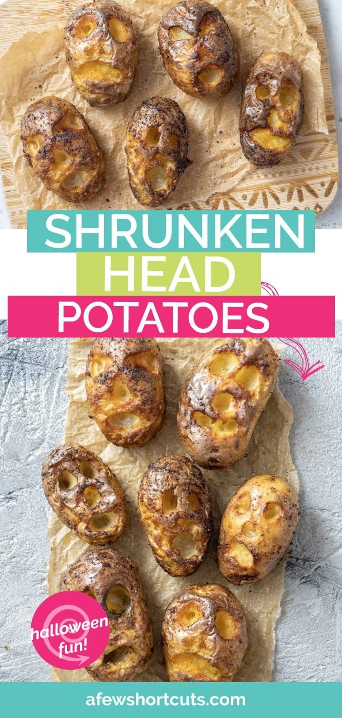 Spooky Shrunken Head Potatoes | Shrunken head baked potatoes, Skull potatoes, Easy halloween food