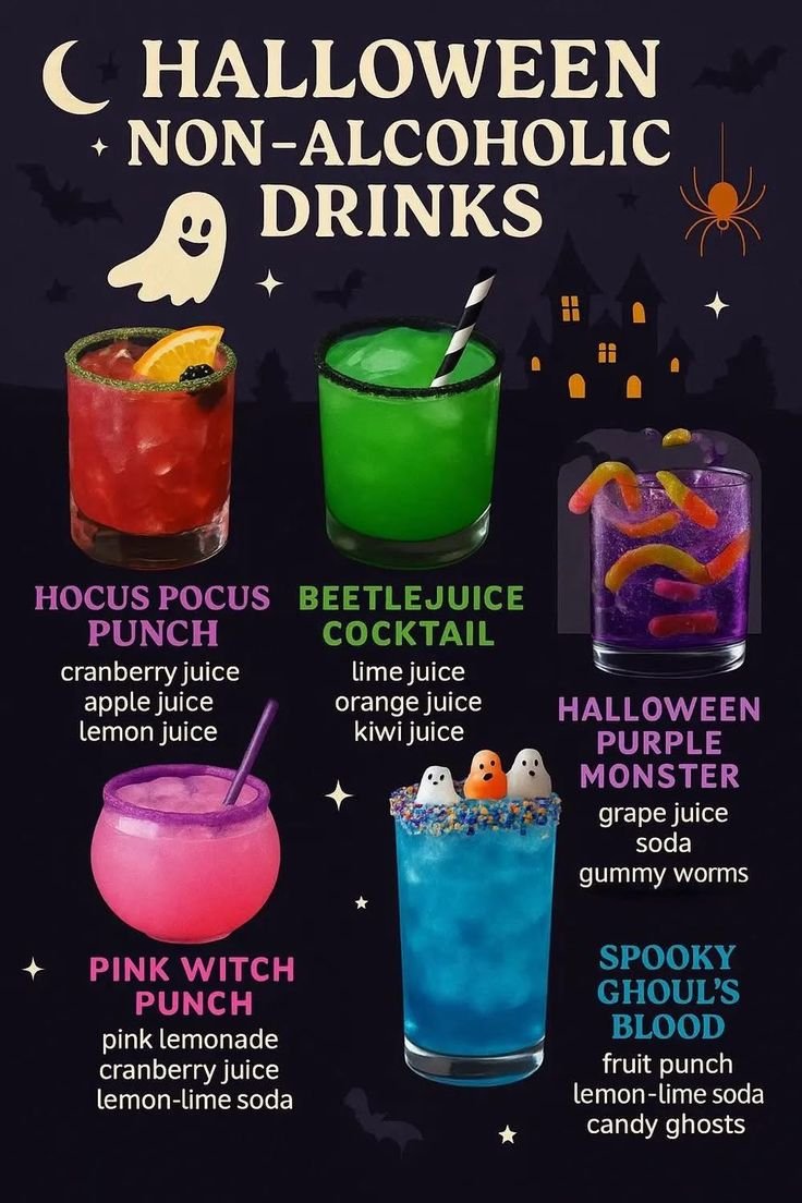 Fall halloween non alcoholic cocktail | Halloween punch non alcoholic kids, Halloween mocktails non alcoholic for kids, Fun halloween drinks