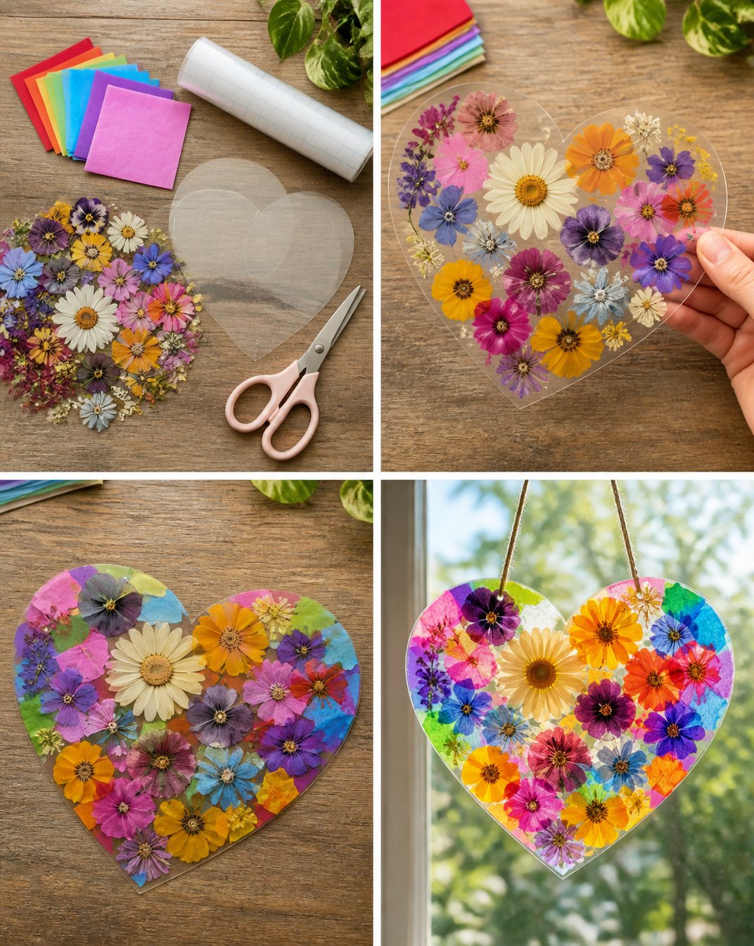 Pressed Flower Rainbow Heart