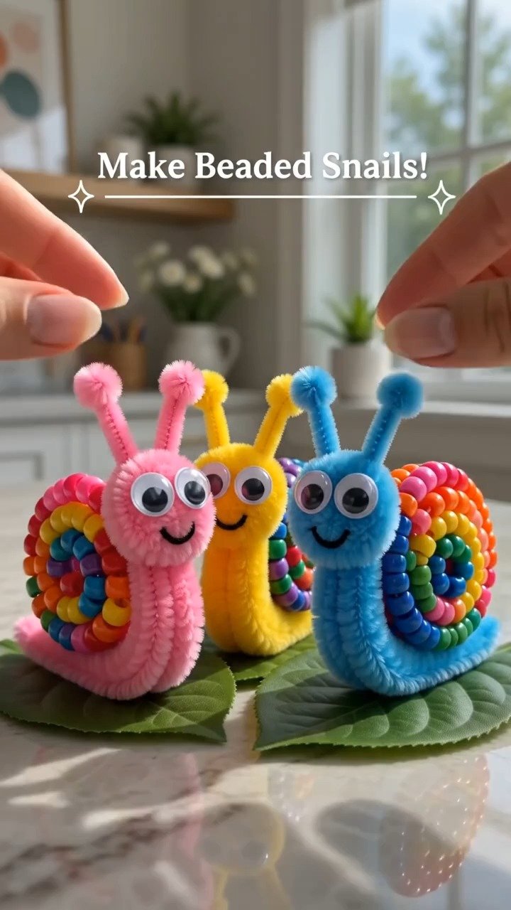 Pipe cleaners and colorful beads create charming little snails with playful shapes that are fun to make and display. 10 Pipe cleaners and colorful beads create charming little snails with playful shapes that are fun to make and display.