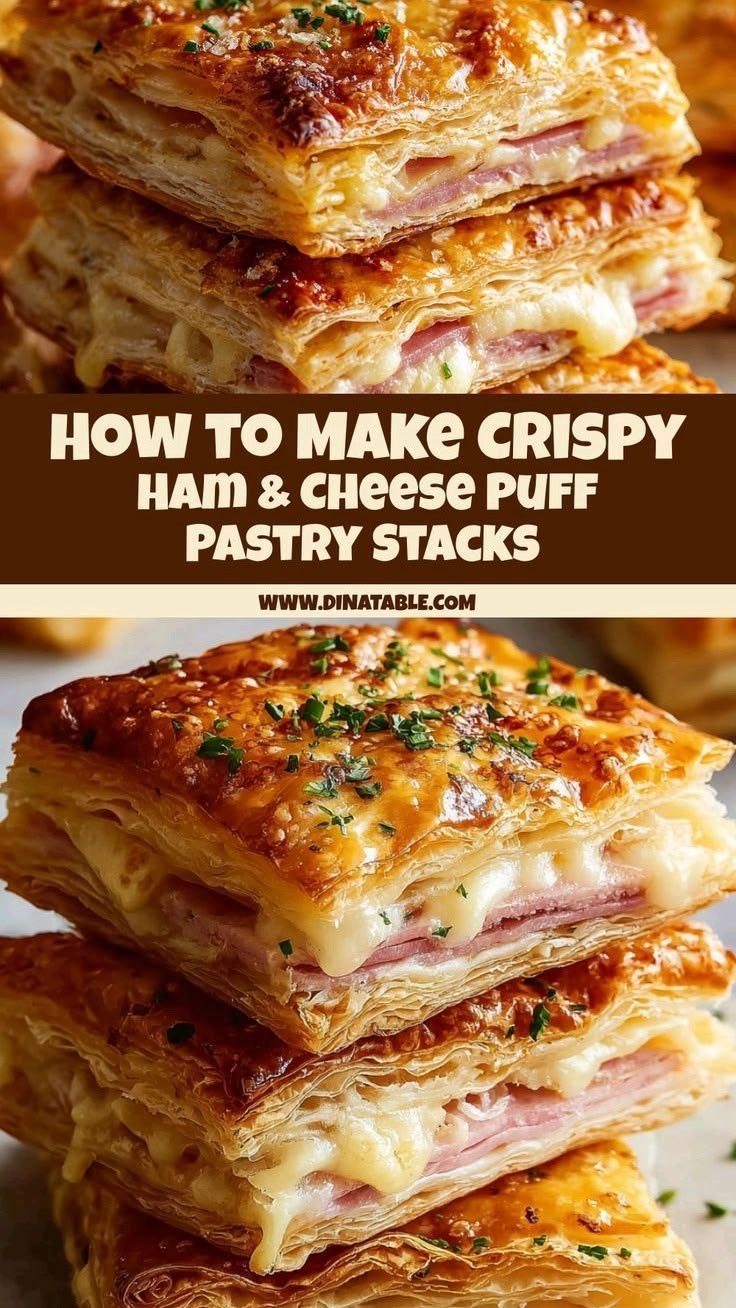 Easy ham and cheese pastries | Puff pastry ham and swiss, Puff pastry ham and cheese roll ups, Puff pastry recipes