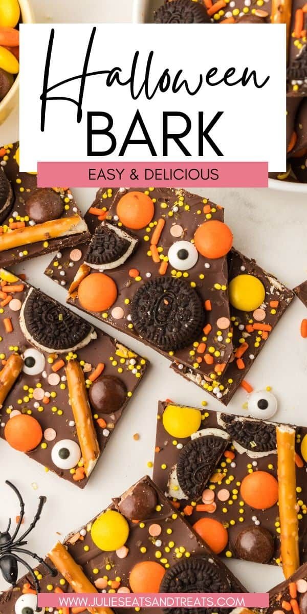 No-Bake Halloween Bark is a quick and easy Halloween treat that anyone can make. A layer of melted chocolate topped with… | Oreo halloween bark, Best chocolate for halloween bark, Halloween chocolate bark with toppings
