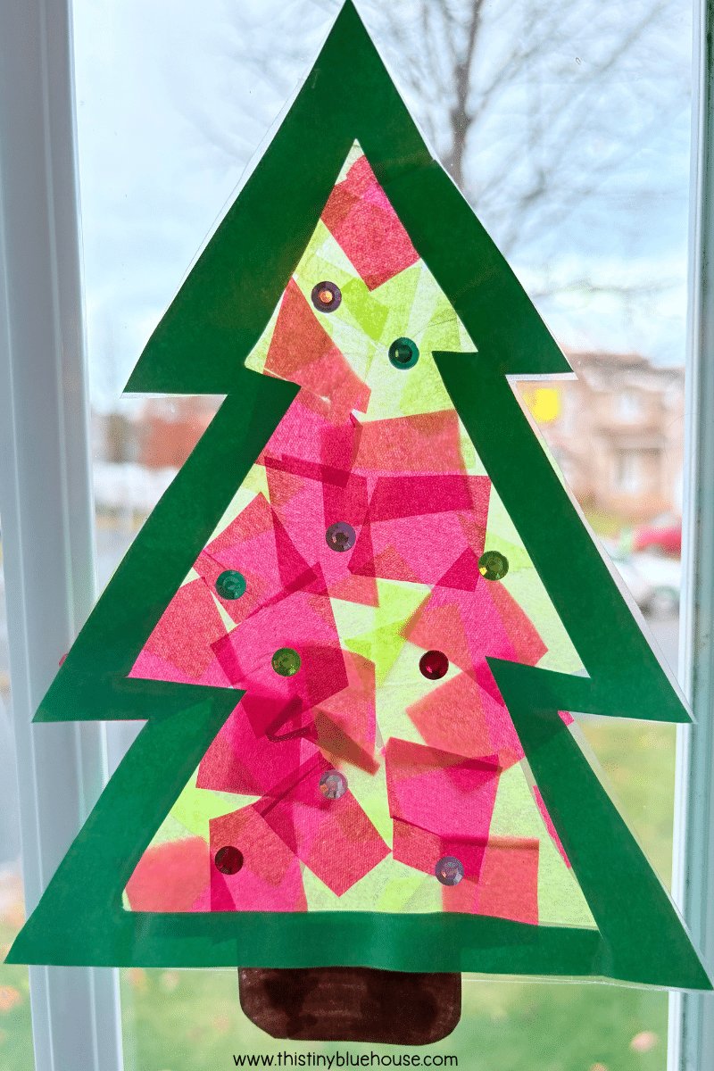 Christmas Tree Sun Catcher Craft - This Tiny Blue House