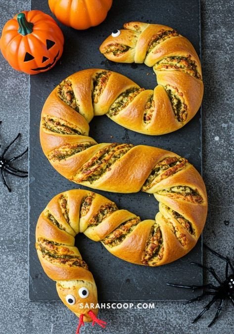 🐍🍞 Watch your snacks come alive with this Slithering Snake Bread! Crispy, golden, and perfect for adding a little Hall… | Halloween party food ideas with snake, Halloween appetizers snakes, Snaking out