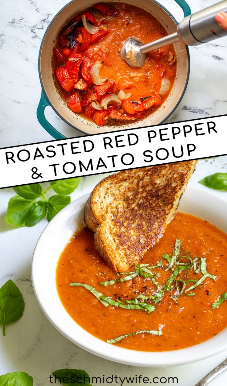 How to make roasted red pepper tomato soup | Roasted red pepper and tomato soup recipe